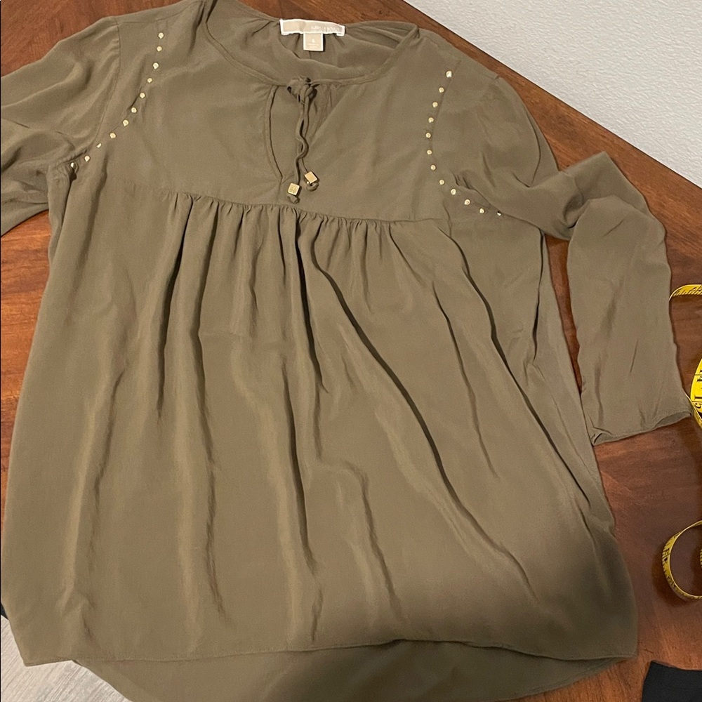 Michael Kors Khaki Blouse with Gold Accents